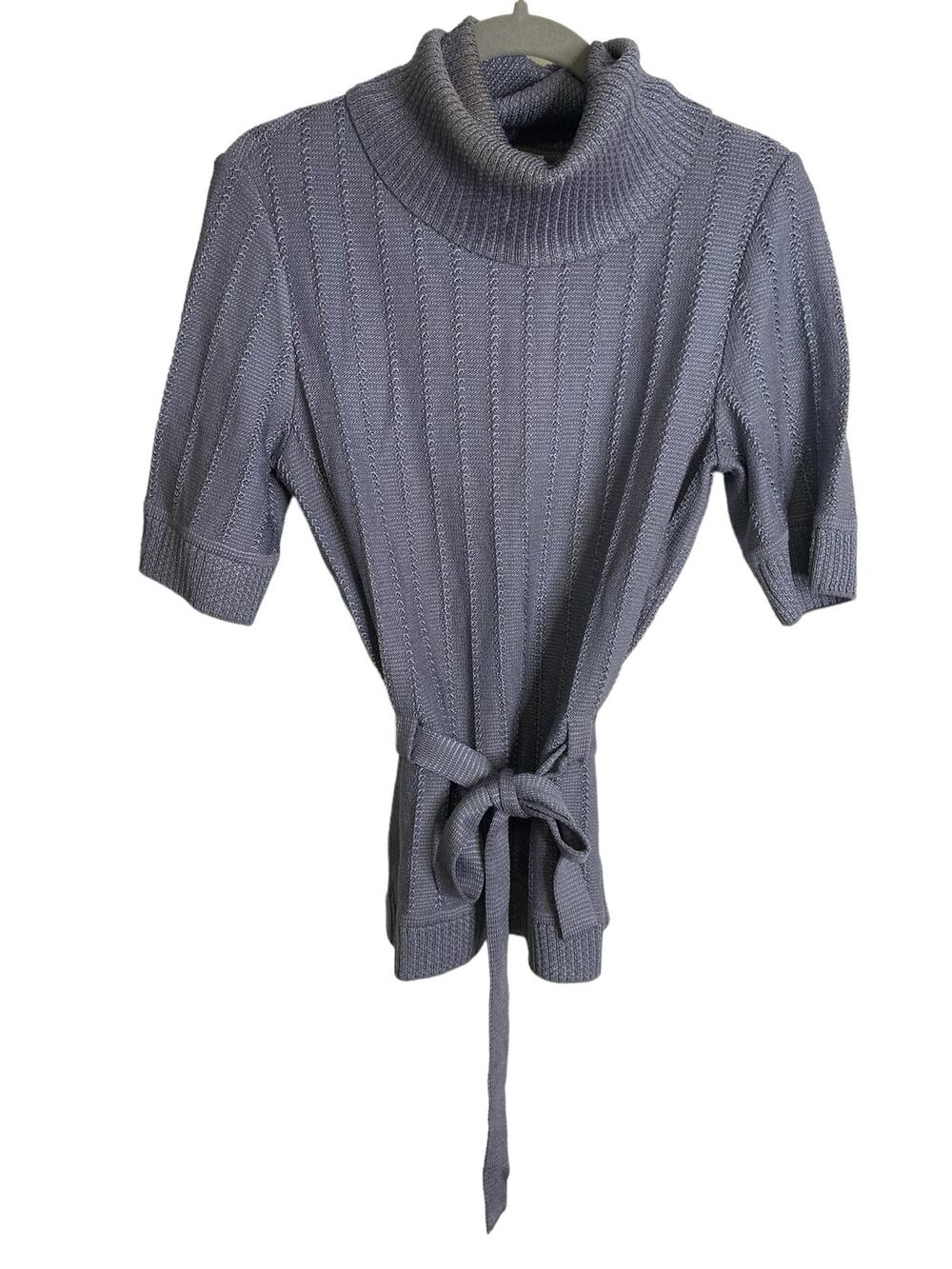 St. John Sport Wool Blend Knit Turtleneck Sweater Belted Cozy Preppy Work Fall M